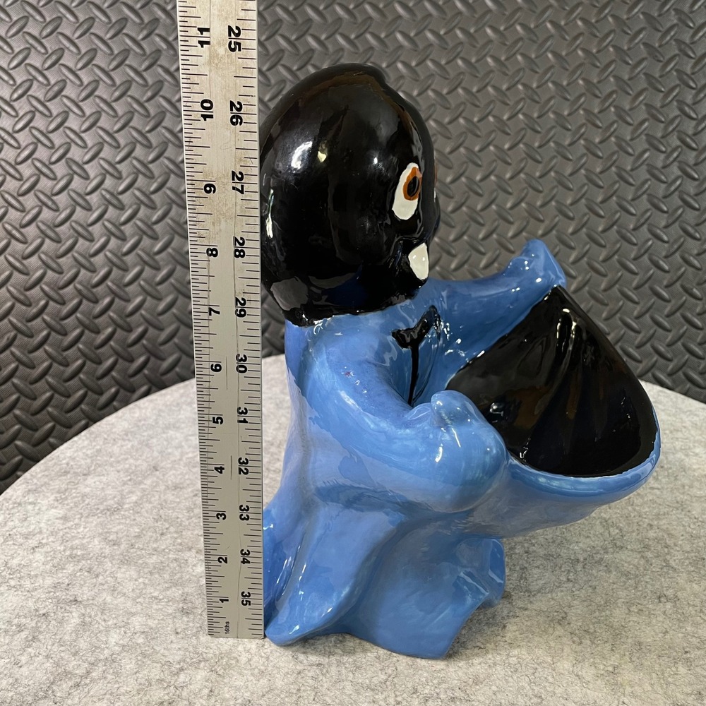 Vintage Handmade Ceramic Ghost Candy Bowl Blue Black "D" Halloween Decor 10" - Picture 5 of 5